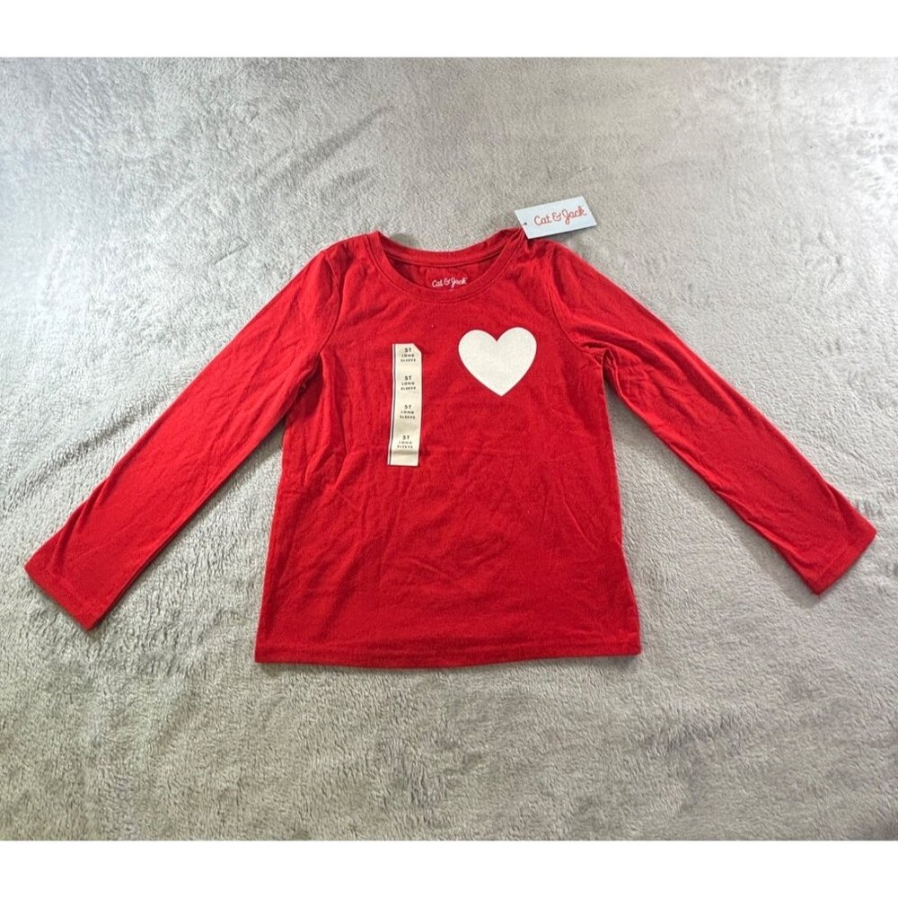 Cat & Jack shirt girls 5T Long Sleeve Red Heart Shirt NWT
